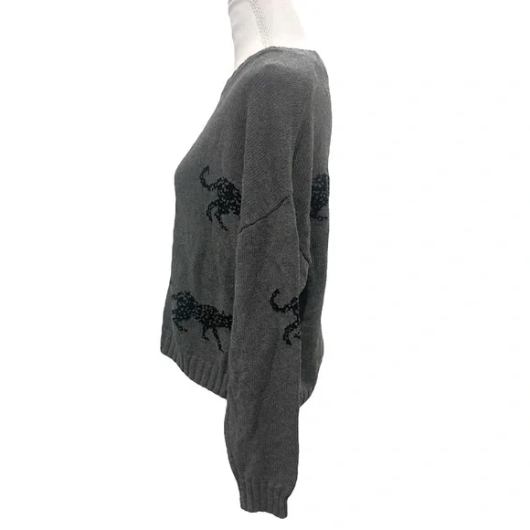 Rails Perci Jungle Cat Cotton Cashmere Gray Crewneck Knit Sweater Sz MEDIUM - Picture 12 of 15